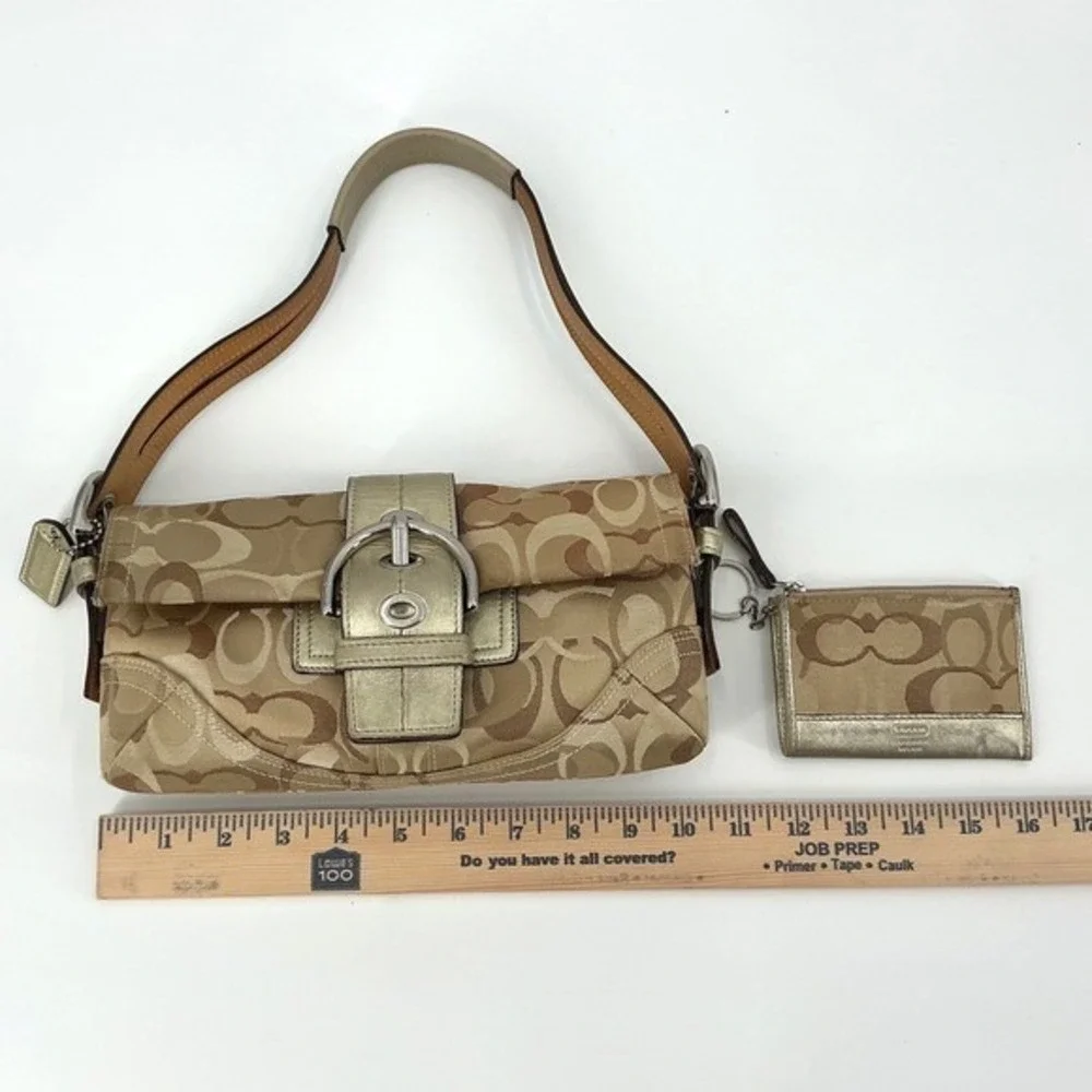 Coach Khaki Gold Signature Baguette Shoulder Bag &‎ Matching Wallet Set - Picture 11 of 13